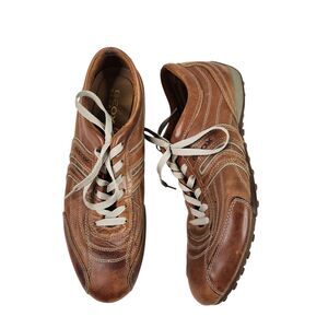 GEOX Respira Shoes Mens 12 Brown Leather Lace Up Casual Comfort Walking Sneaker‎